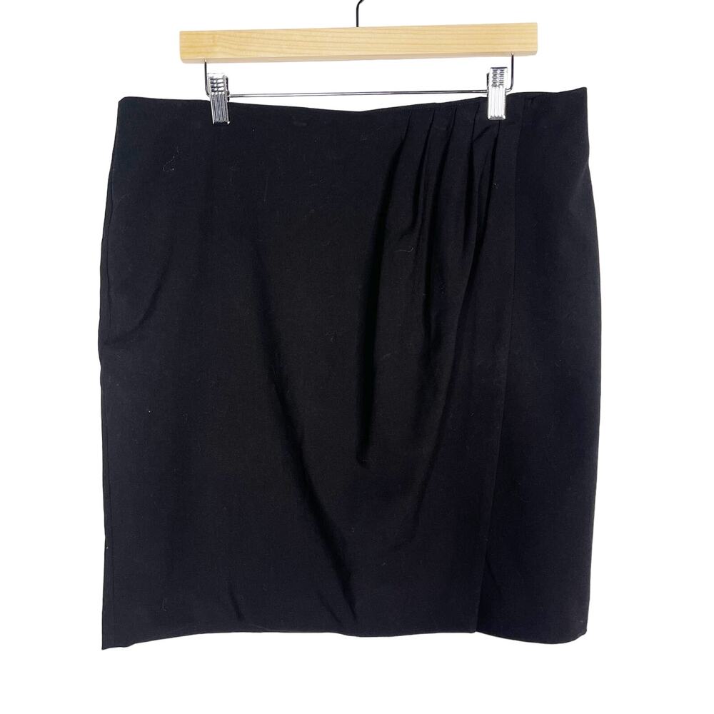 DKNY Womens Size 14 Black Faux Wrap Pleated Skirt Work Career Office Stretch